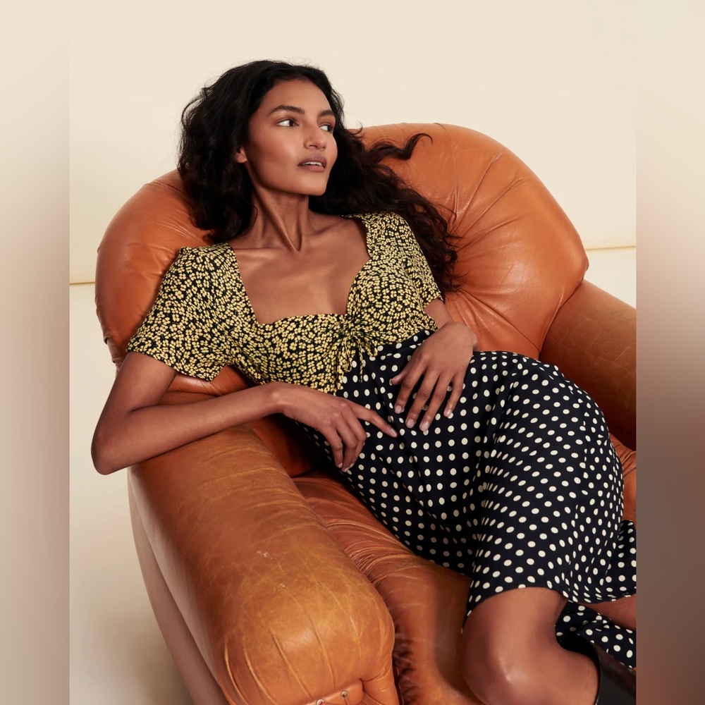 Rouje Black and Yellow Polka Dot Mini Dress
